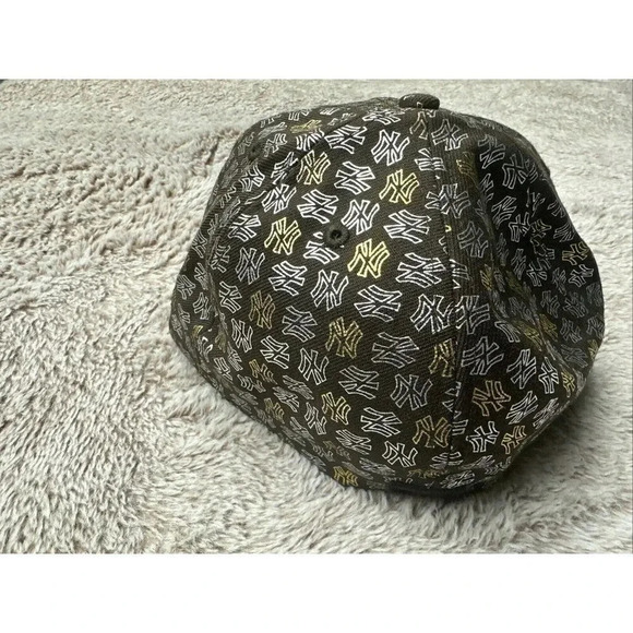 New York Yankees Hat Cap Fitted 7 1/2 Brown Gold 59Fifty  All Over Logo Wool - Picture 4 of 16